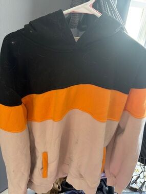 Colorblock Hoodie with Black, Orange & Cream Panels